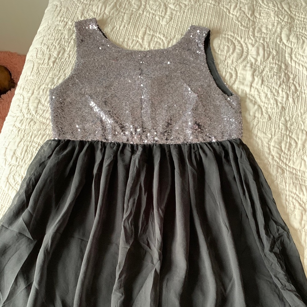 Silver and black sequin dress